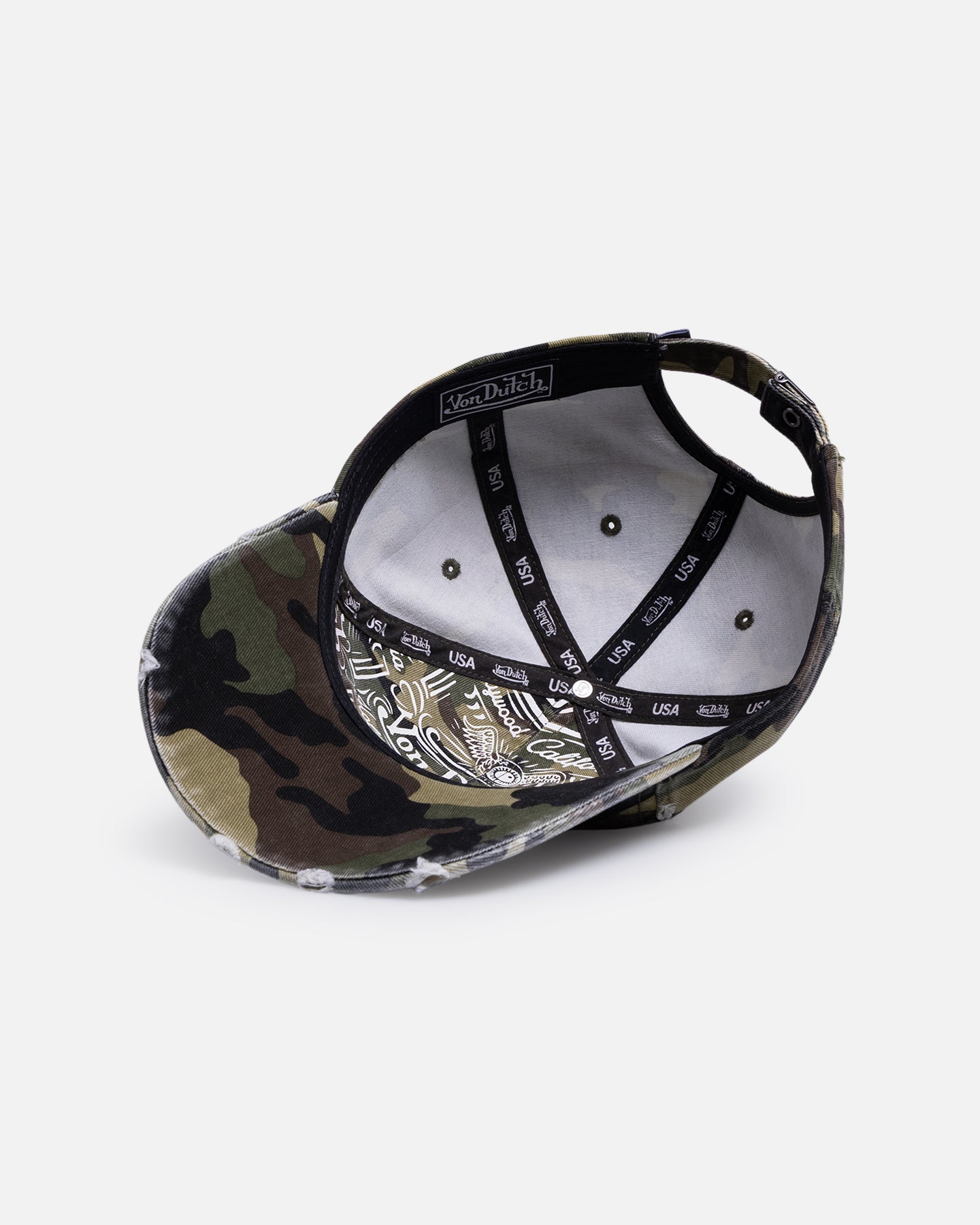 Von Dutch Cross Distressed Strapback Cap Camo