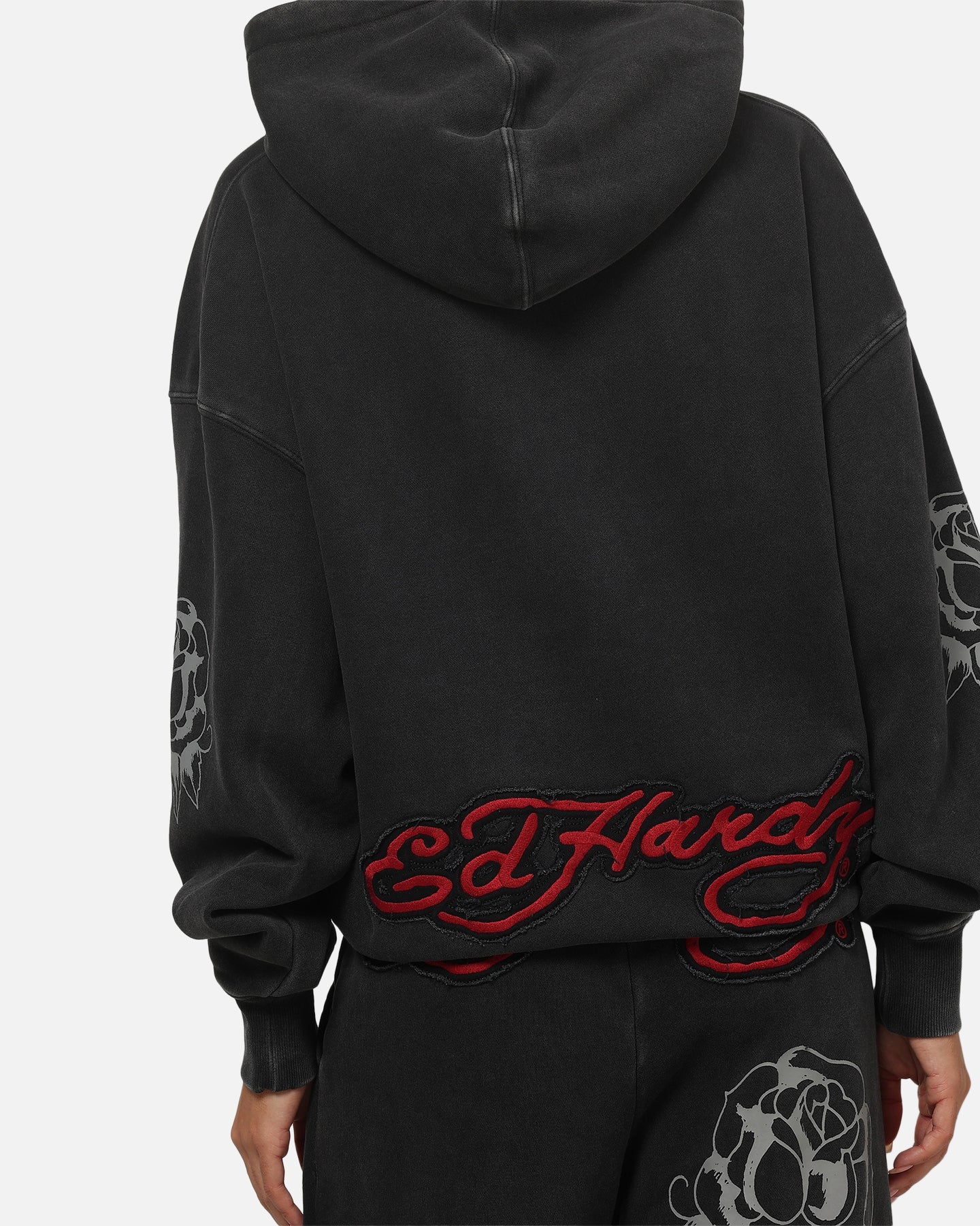 Ed Hardy Women's Rose Zip Hoodie Washed Black