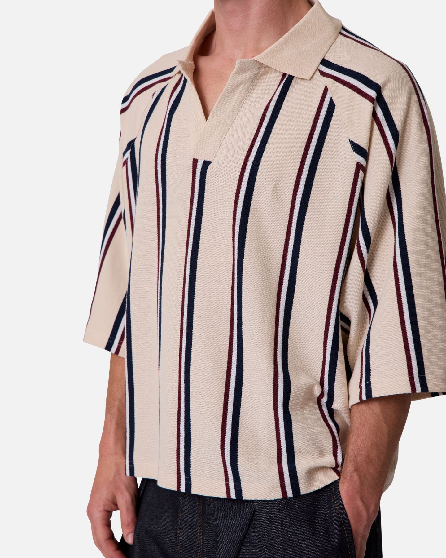 MNML Wide Striped Polo Shirt White/Navy