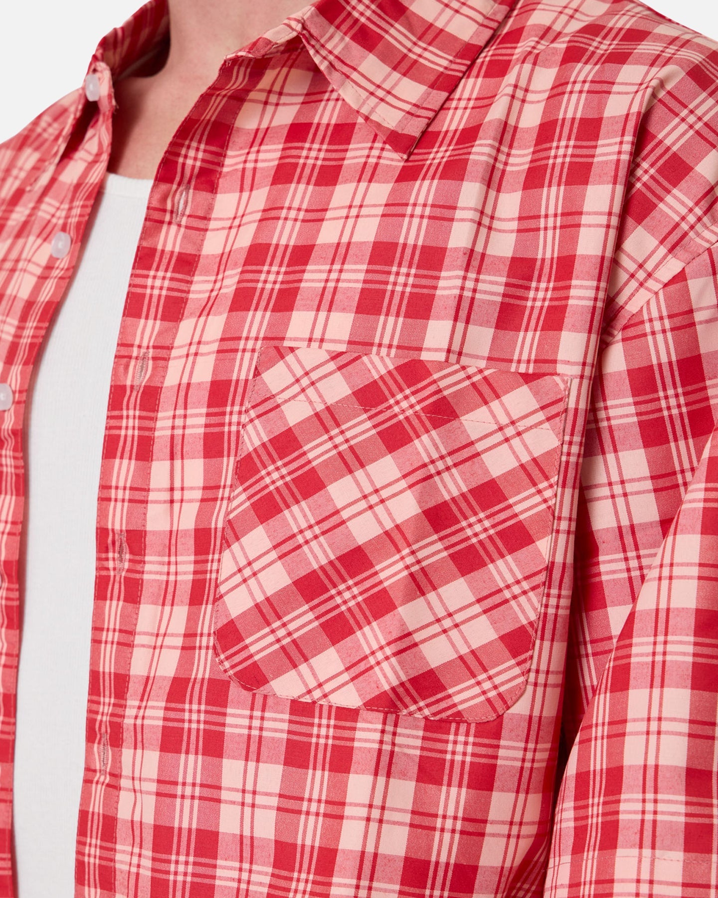 MNML Crop Flannel Short Sleeve Shirt Red