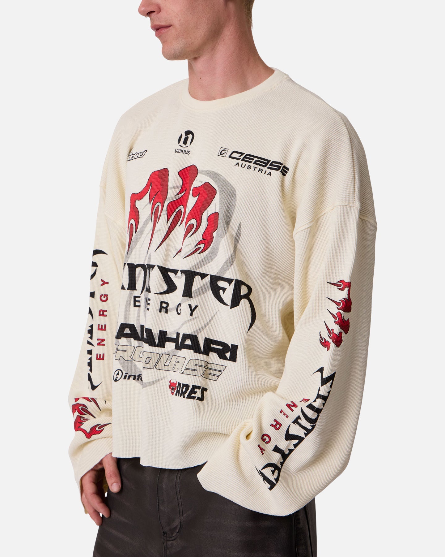 MNML Sinister Long Sleeve Thermal T-Shirt Off White