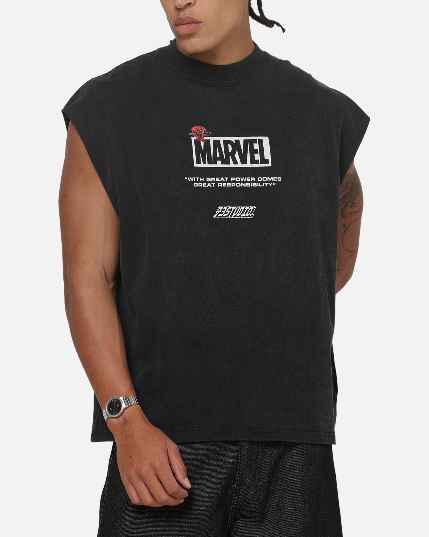 73Studio Marvel Spotlight Muscle T-Shirt Black Acidwash
