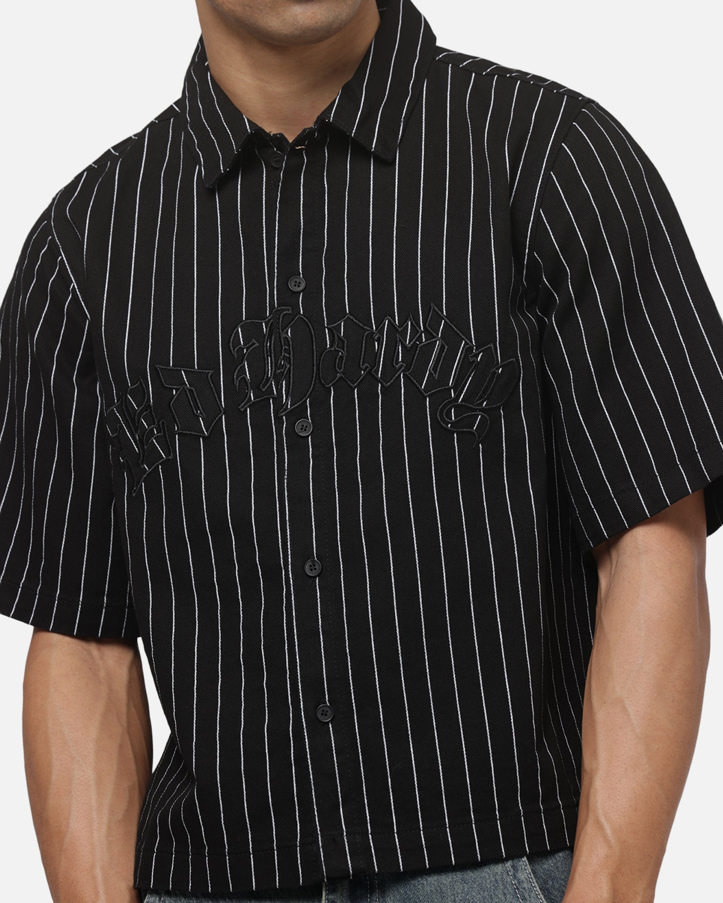 Ed Hardy Eagle Button Up Shirt Black Pinstripe