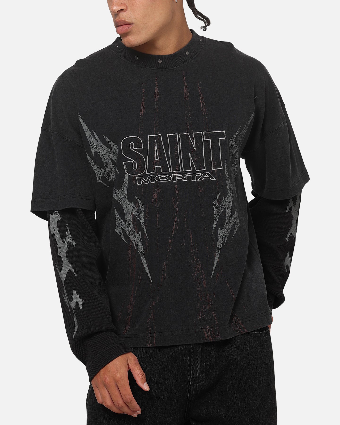Saint Morta La Familia Layered Long Sleeve T-Shirt Washed Black