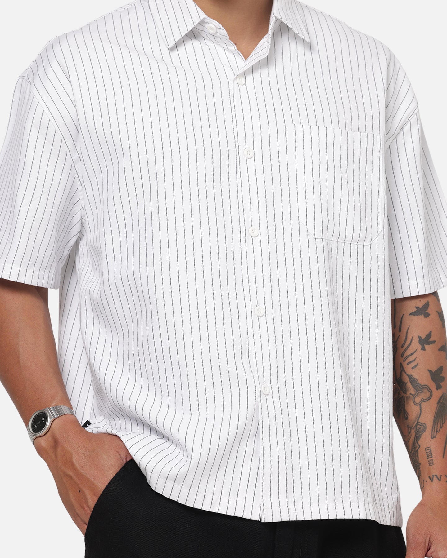 Saint Morta Sovereign Pinstripe Short Sleeve Shirt White/Black