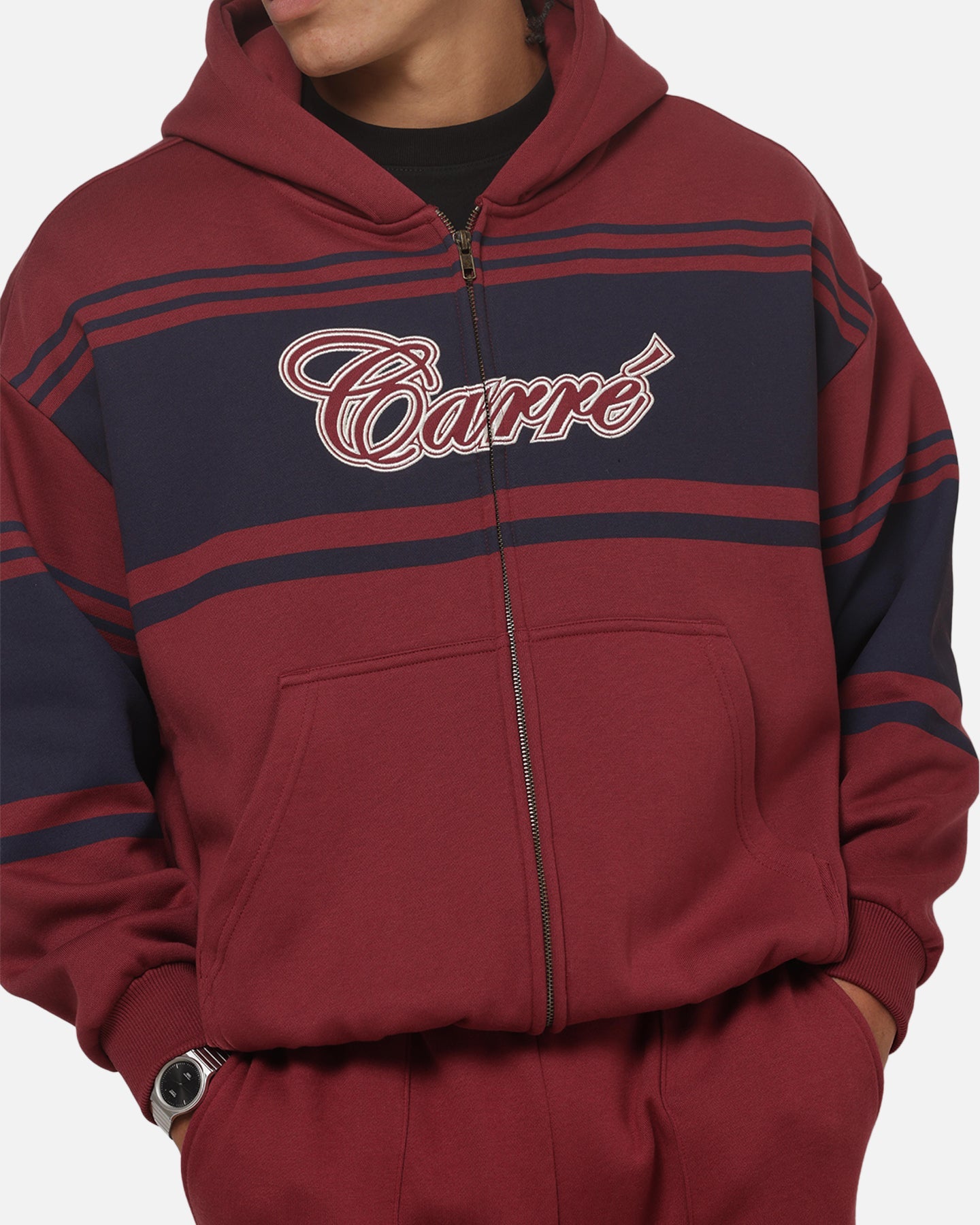 Carre Varsity Stripe Zip Hoodie Burgundy/Navy