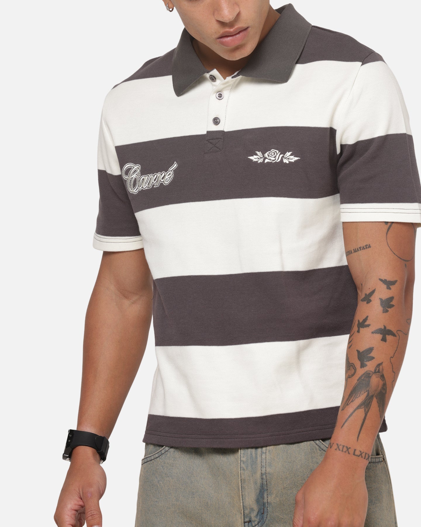 Carre Common Striped Polo Washed Black/Off White