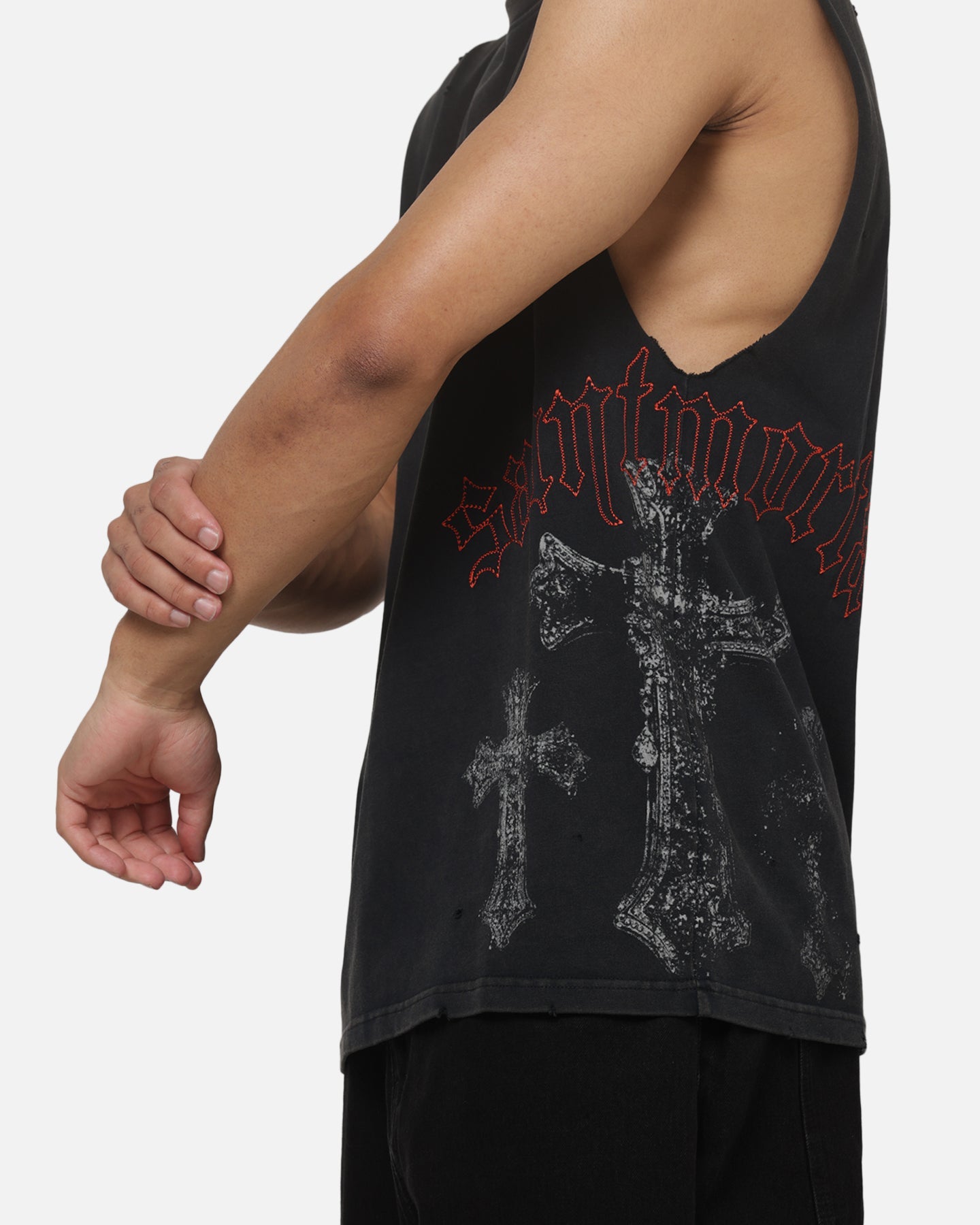 Saint Morta Graves Oversized Muscle T-Shirt Washed Black