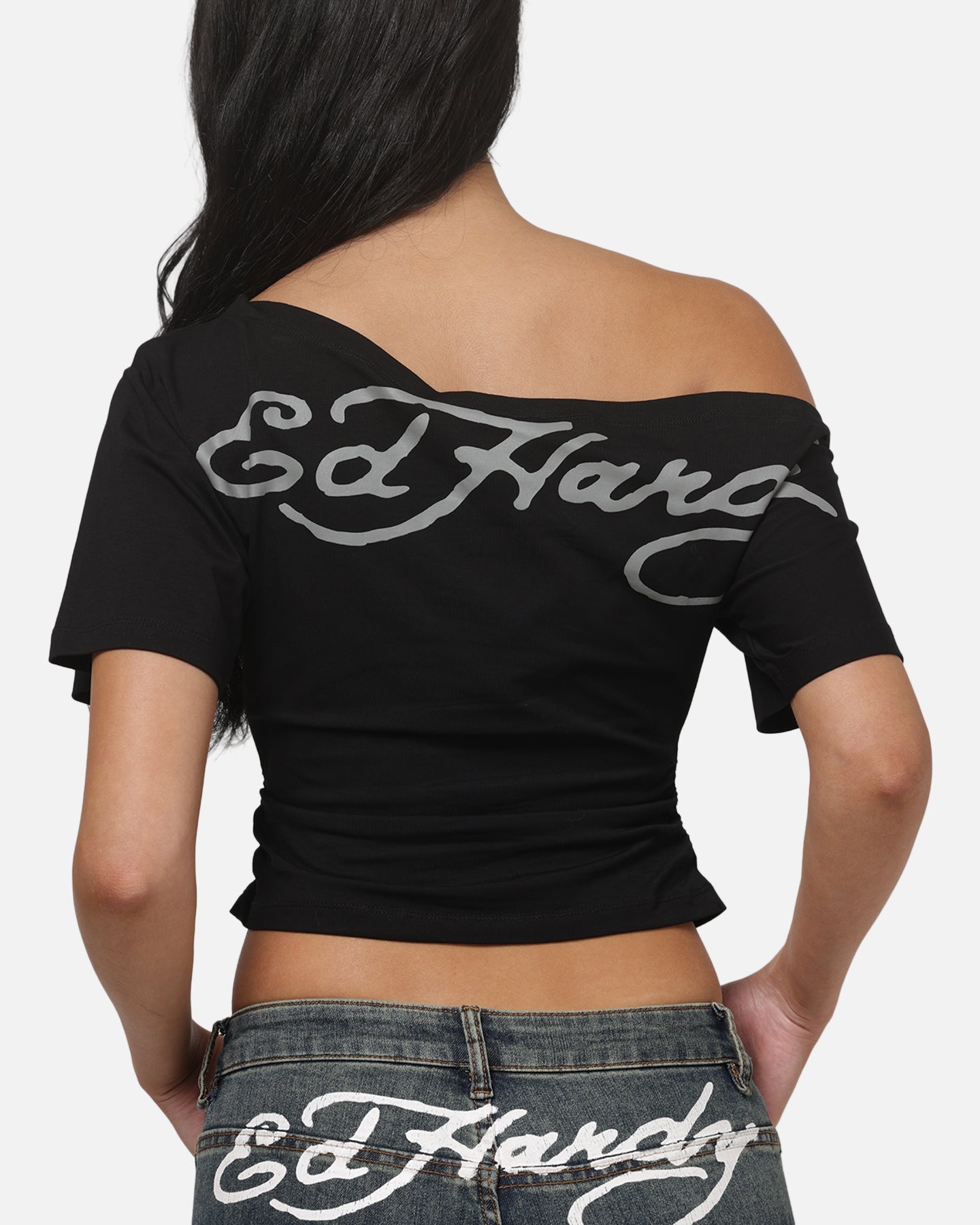 AVILA Ed Hardy Women's Off Shoulder T-Shirt Black