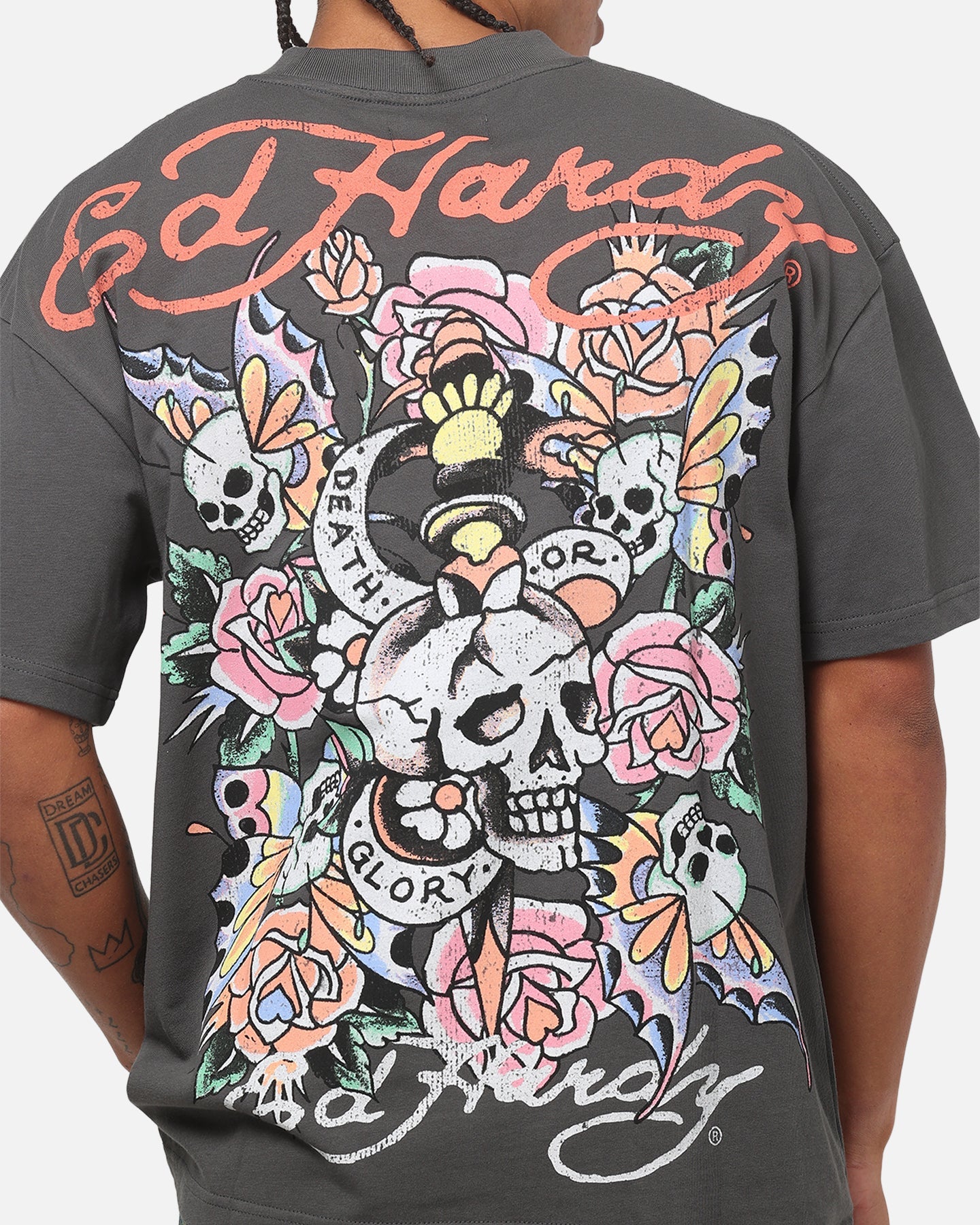 Ed Hardy Floral Skull T-Shirt Charcoal