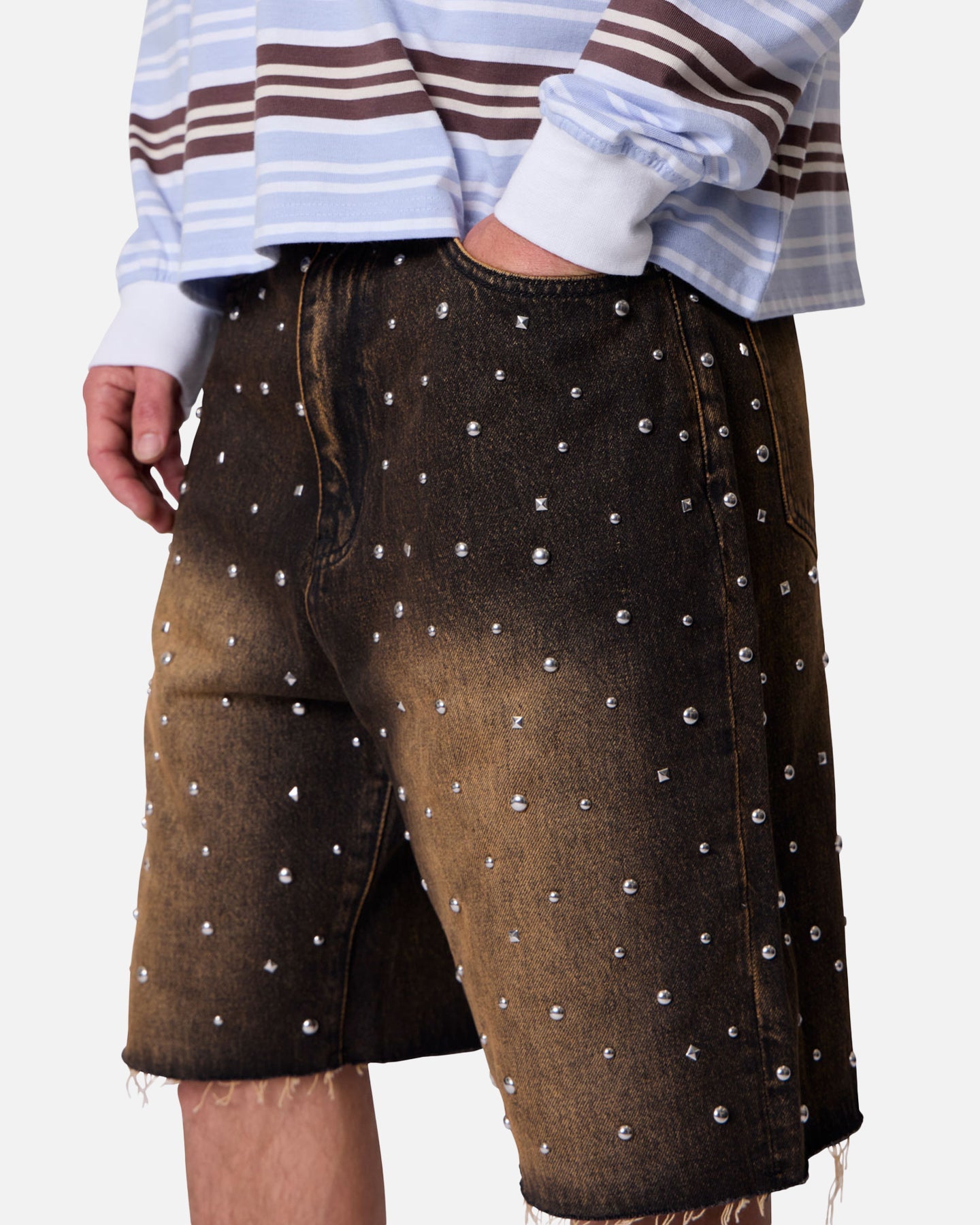 MNML Baggy Stud Denim Shorts Black