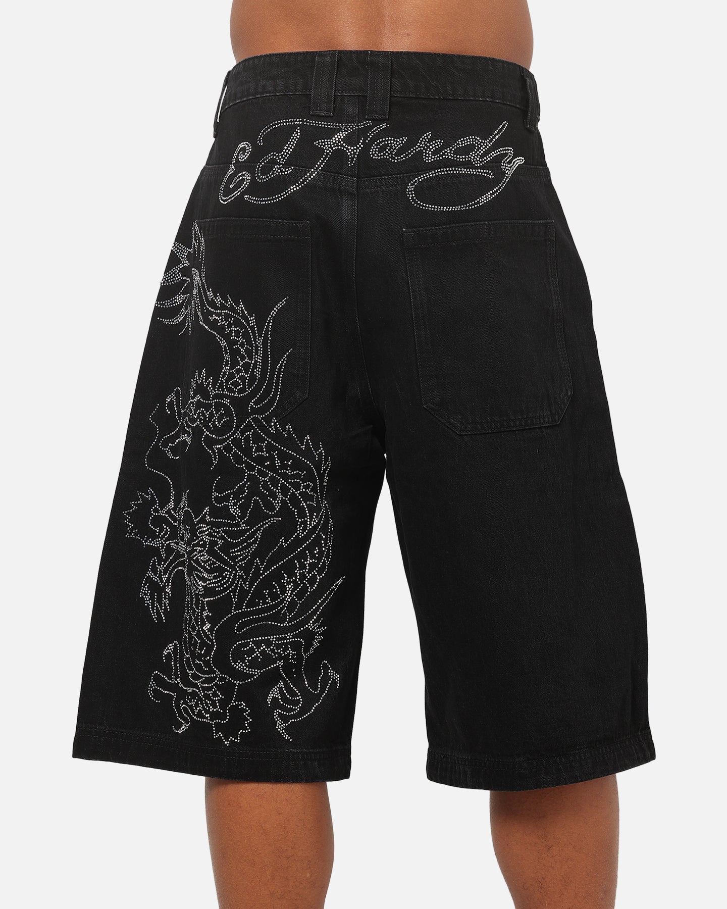 Ed Hardy Dragon Rhinestone Jorts Black