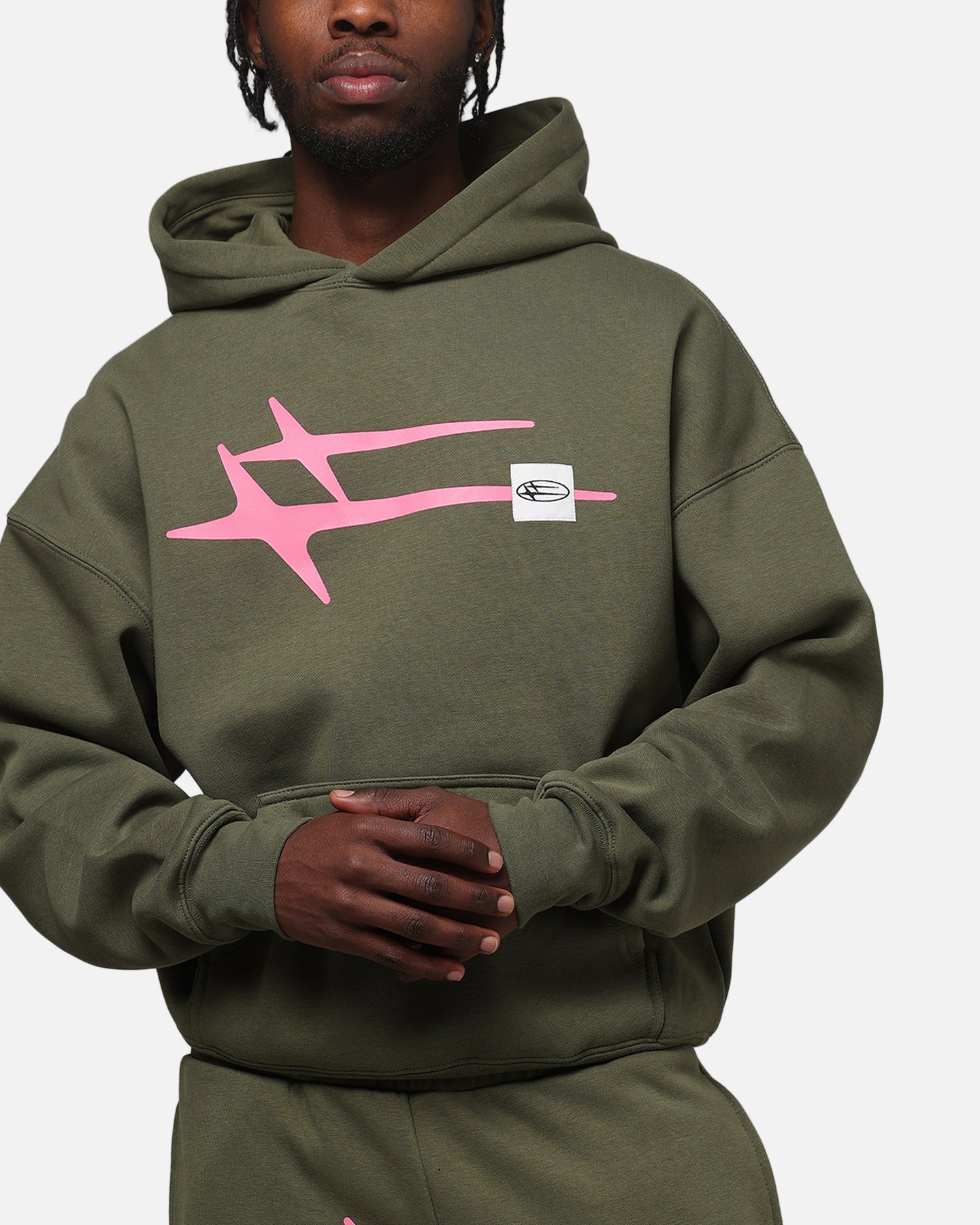 Loiter Hybrid Premium Hoodie Olive/Pink