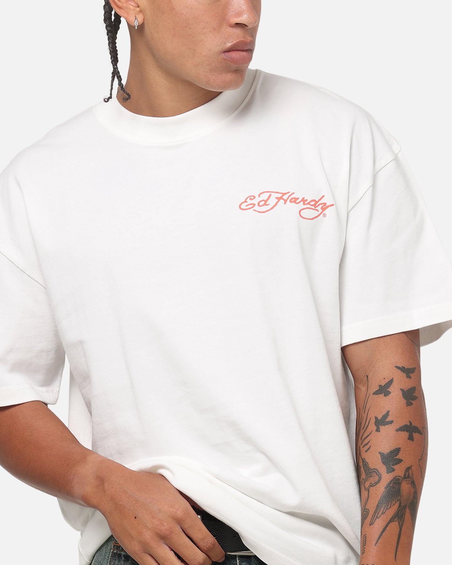Ed Hardy Floral Skull T-Shirt Off White