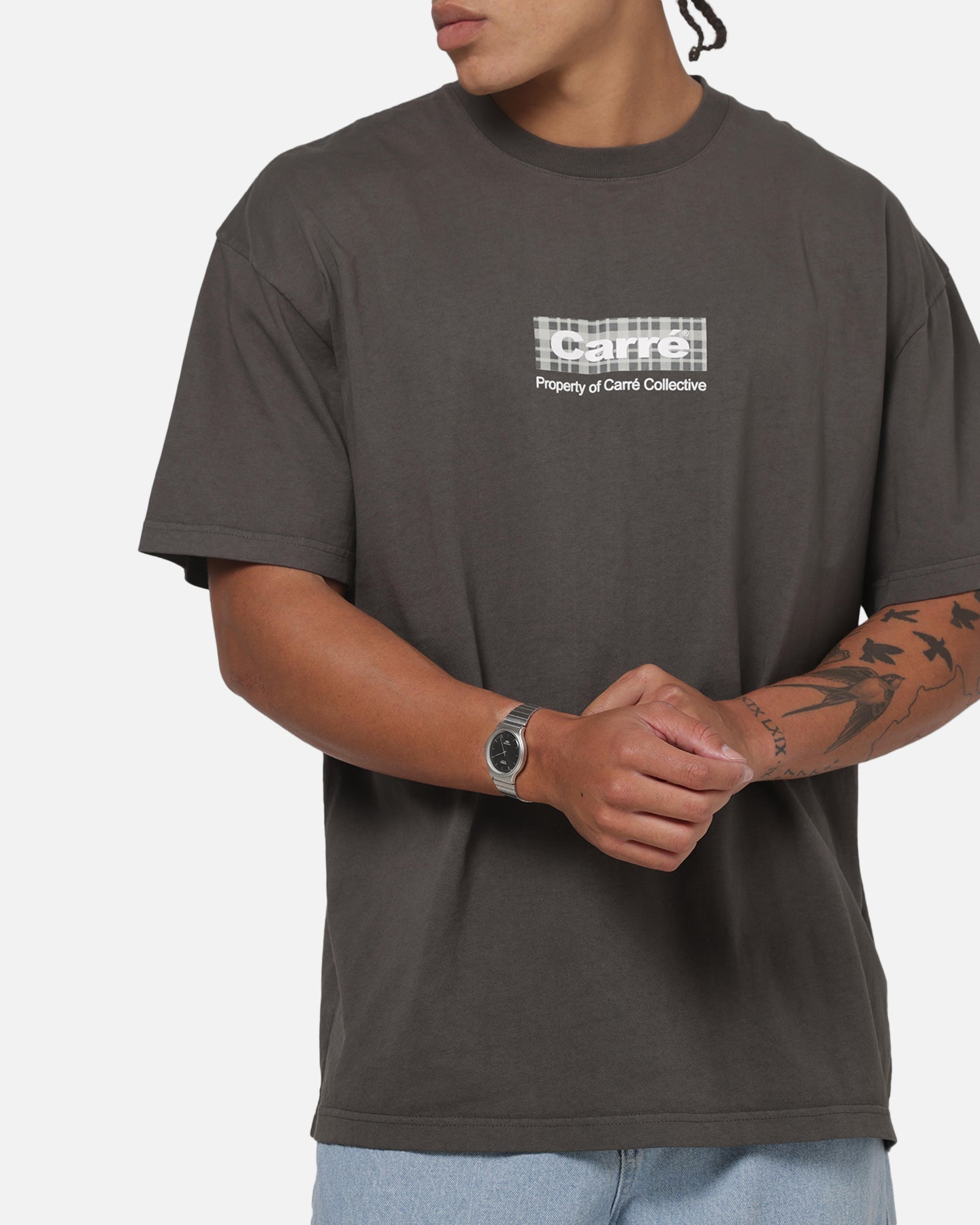 Carre Box Check T-Shirt Charcoal
