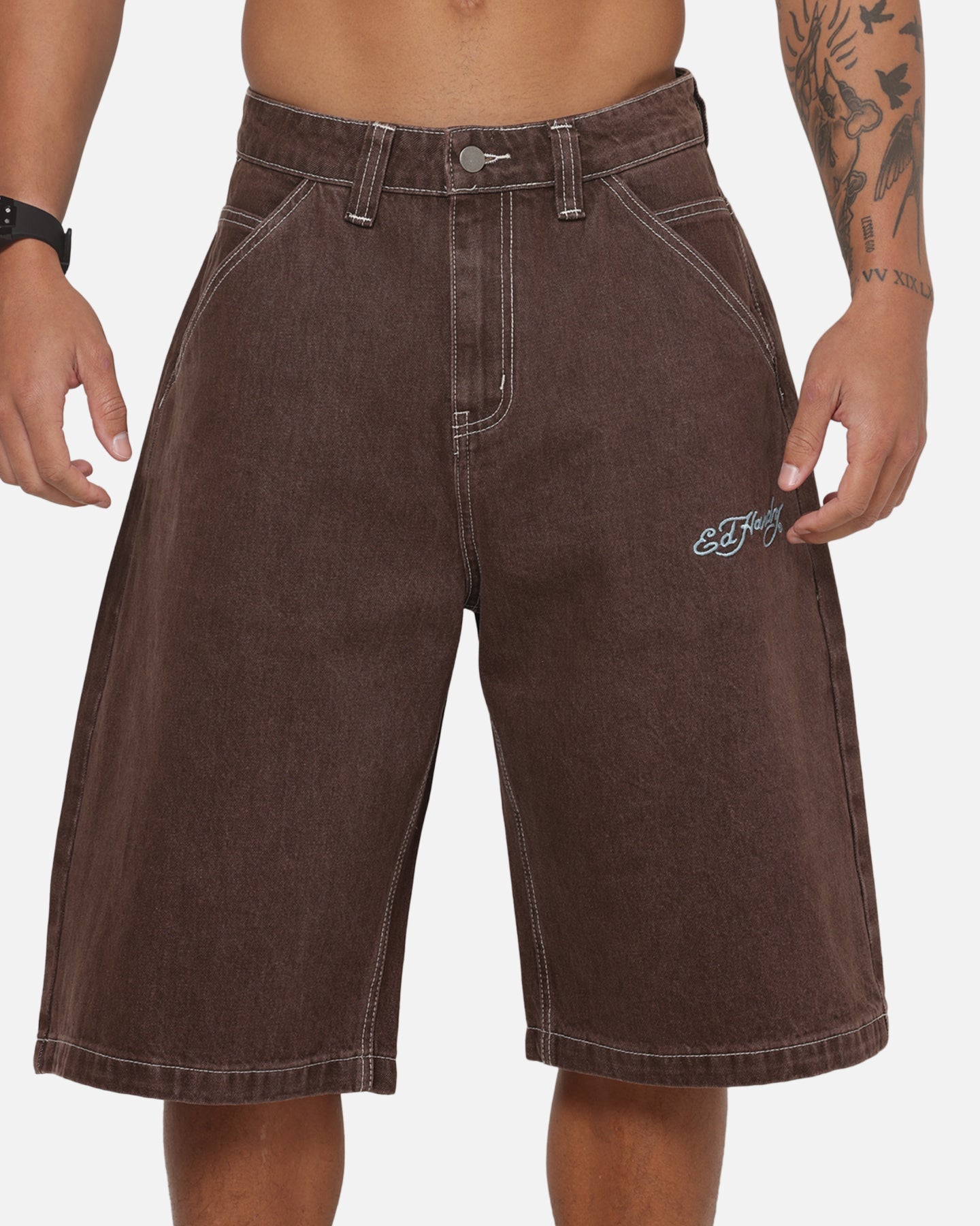 Ed Hardy Serpent Jorts Brown