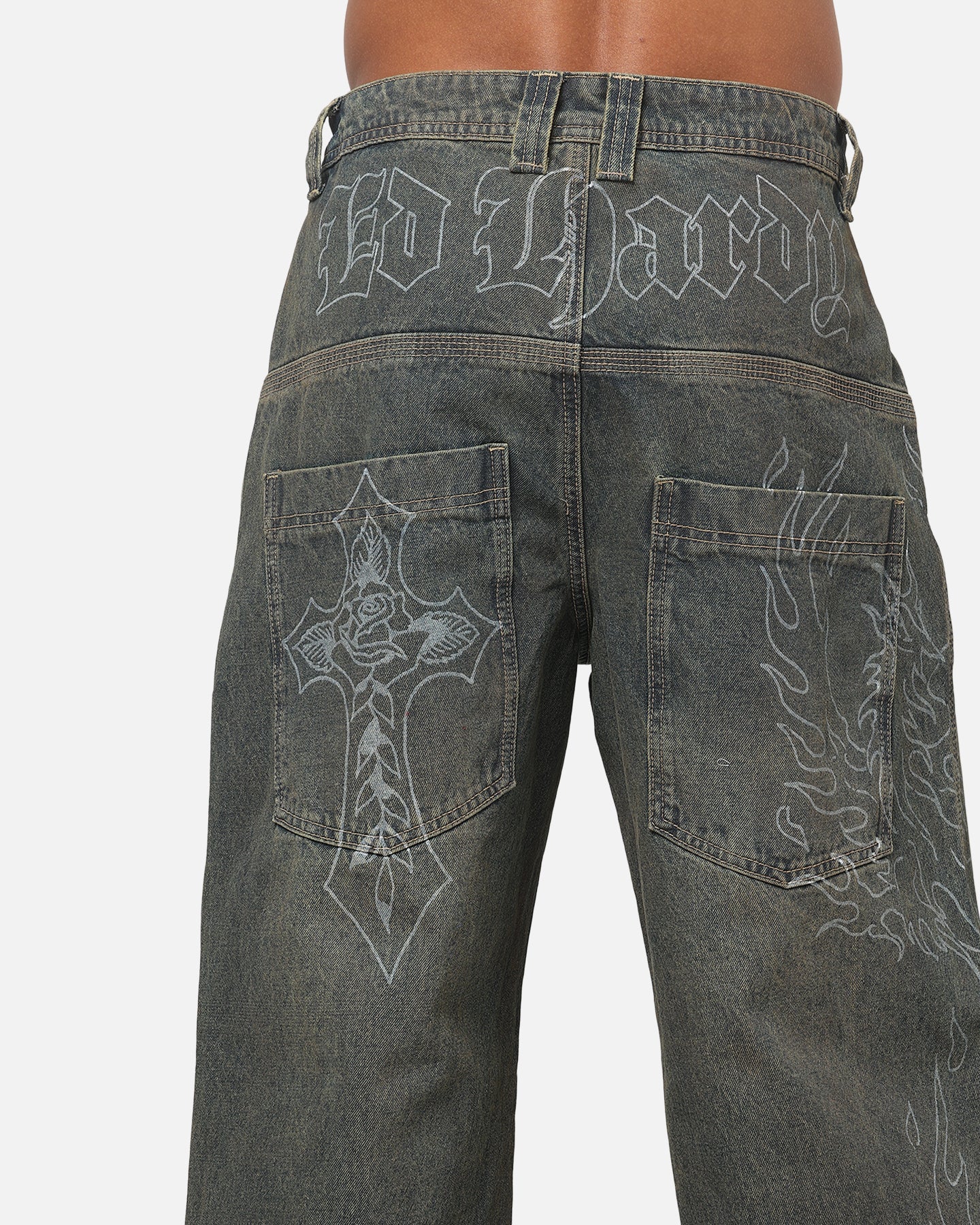 Ed Hardy Ghost Tattoo Ultra Wide Jeans Dirty Denim