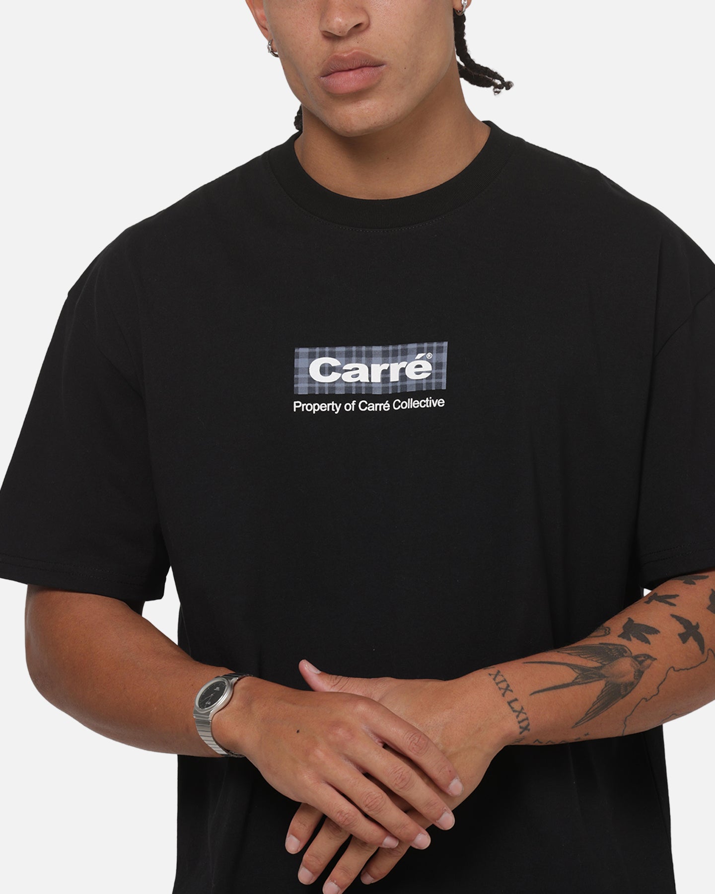Carre Box Check T-Shirt Solid Black
