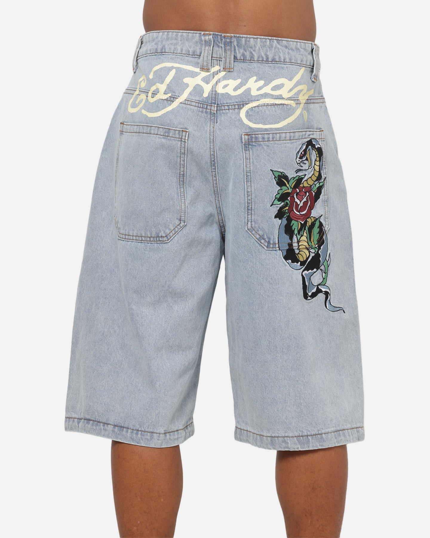 Ed Hardy Serpent Jorts Light Wash