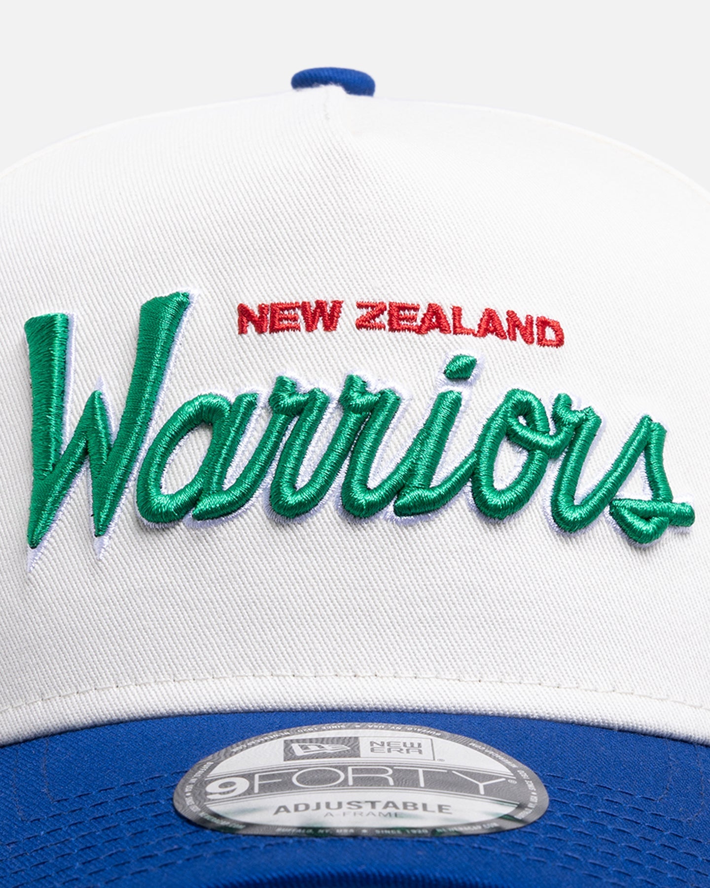 New Era New Zealand Warriors 'Chrome Script' 9FORTY A-Frame Snapback Official Team Colour