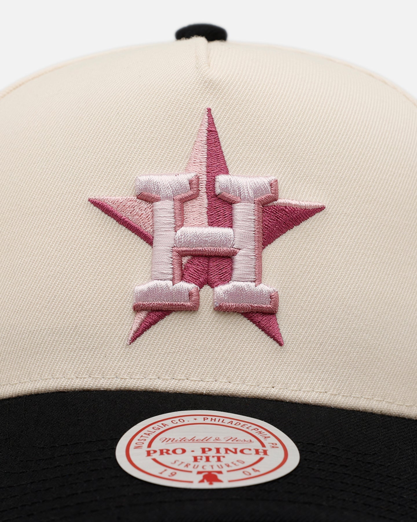 Mitchell & Ness Houston Astros 'Pink Team Logo' Pro Pinch Snapback Off White