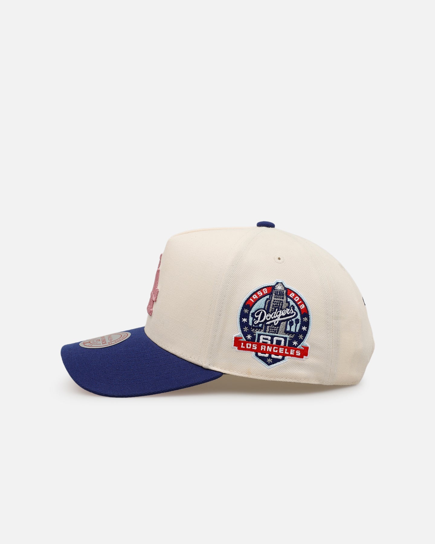 Mitchell & Ness Los Angeles Dodgers 'Pink Team Logo' Pro Pinch Snapback Off White
