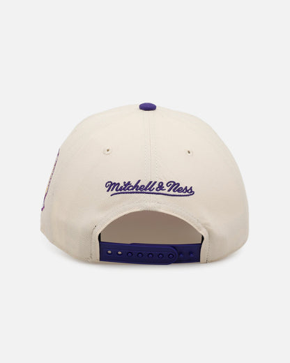 Mitchell & Ness Los Angeles Lakers 'Pink Team Logo' Pro Pinch Snapback Off White