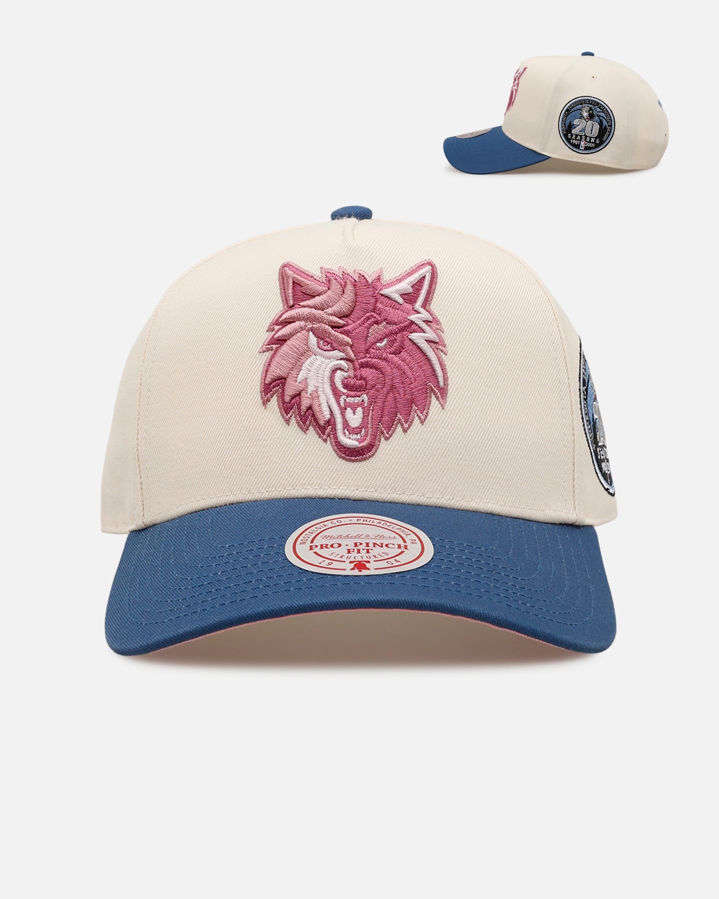 Mitchell & Ness Minnesota Timberwolves 'Pink Team Logo' Pro Pinch Snapback Off White
