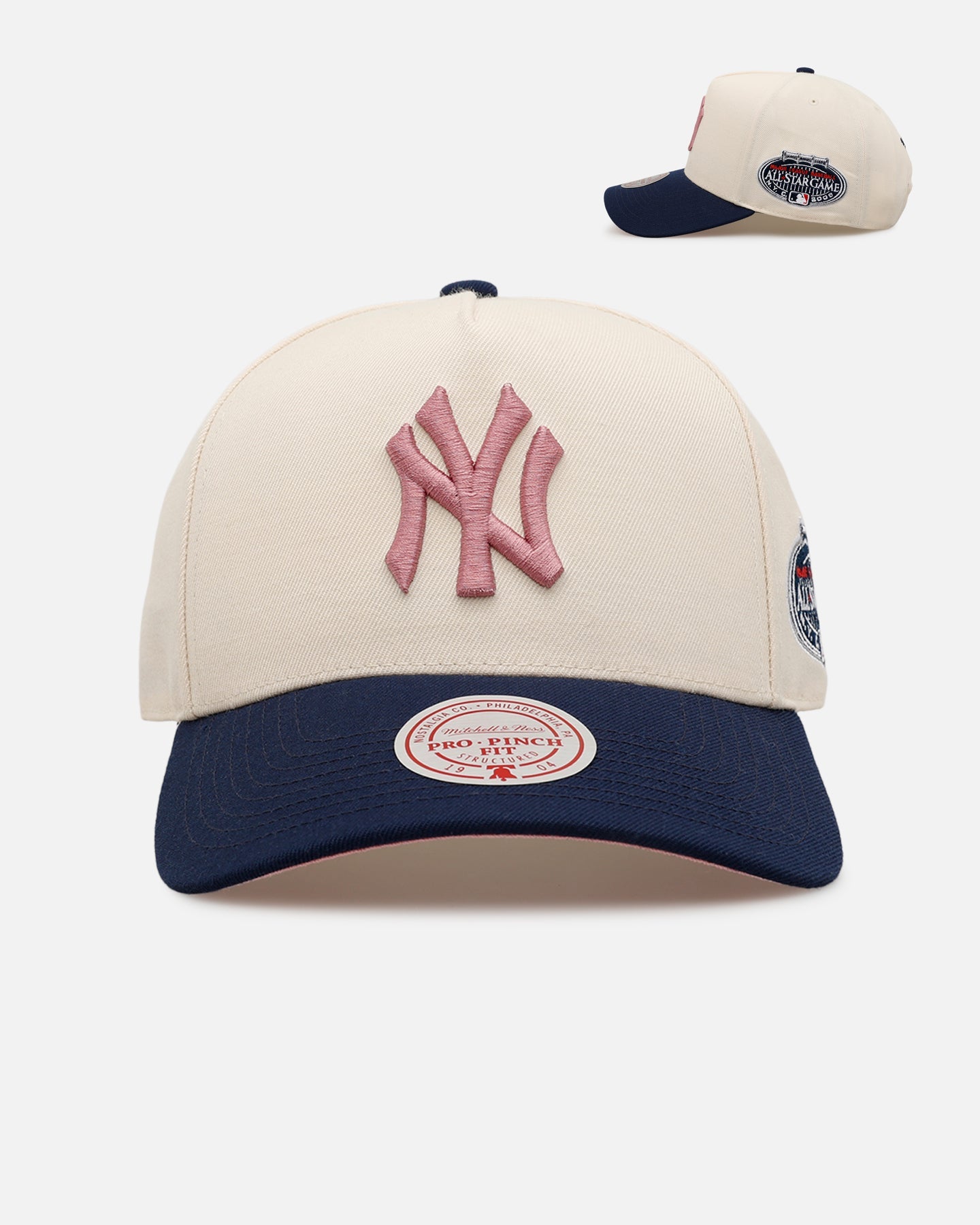 Mitchell & Ness New York Yankees 'Pink Team Logo' Pro Pinch Snapback Off White