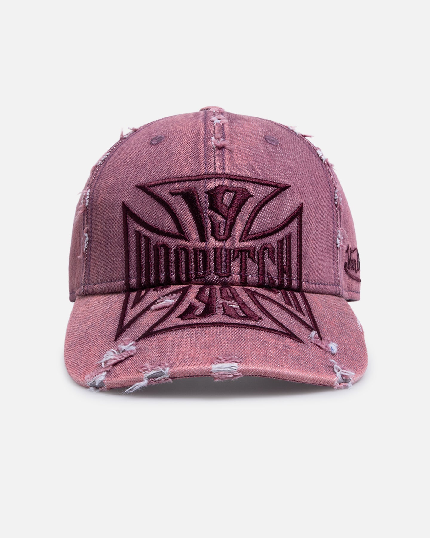 Von Dutch Cross Distressed Strapback Cap Burgundy