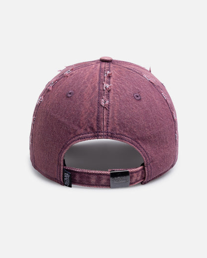 Von Dutch Cross Distressed Strapback Cap Burgundy