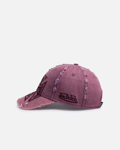Von Dutch Cross Distressed Strapback Cap Burgundy