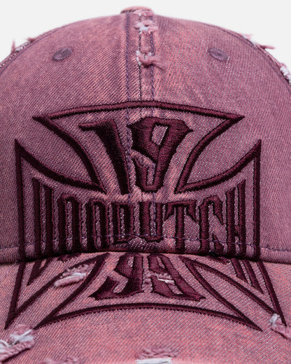 Von Dutch Cross Distressed Strapback Cap Burgundy