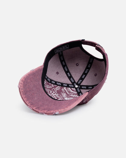 Von Dutch Cross Distressed Strapback Cap Burgundy