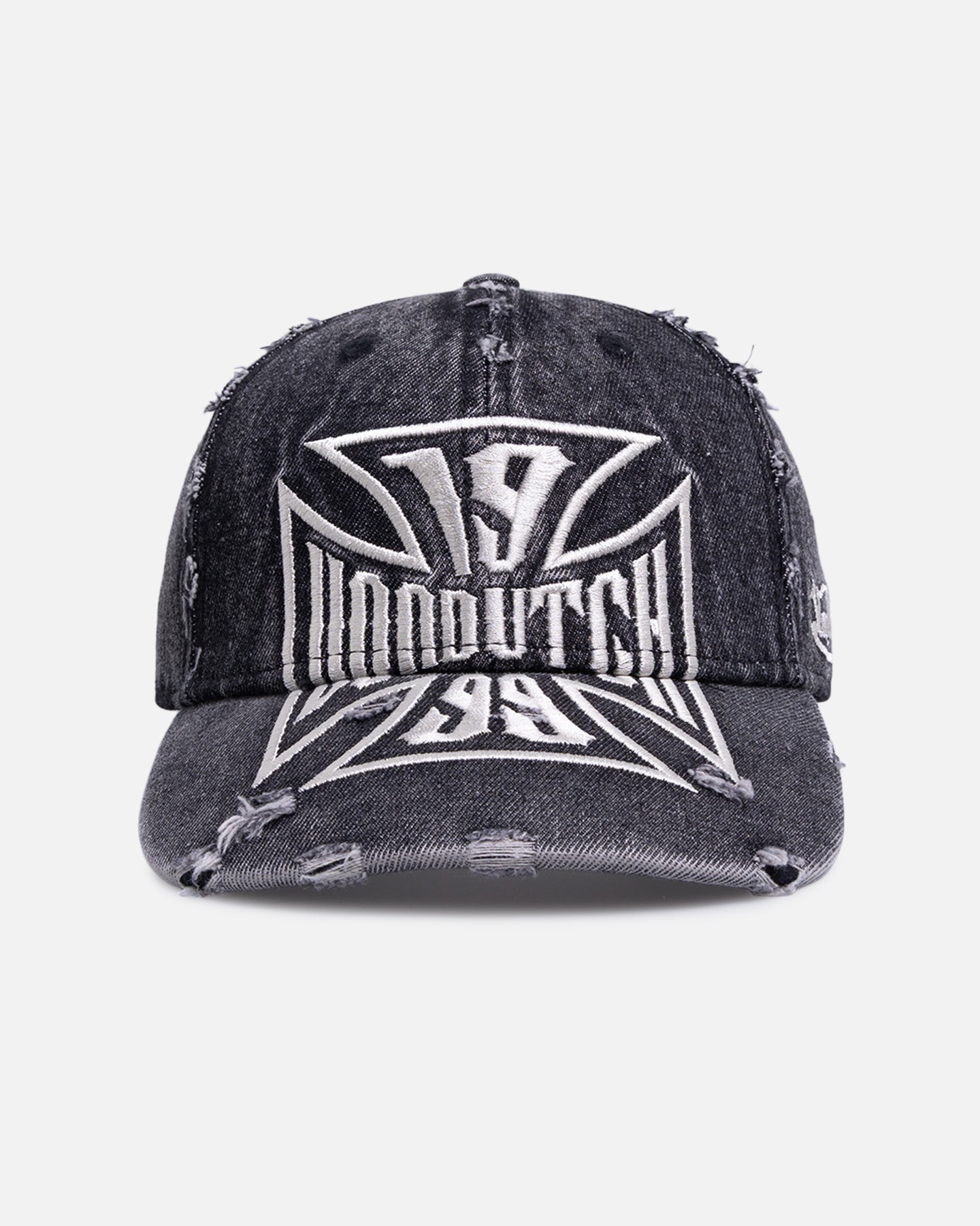 Von Dutch Cross Distressed Strapback Cap Washed Black