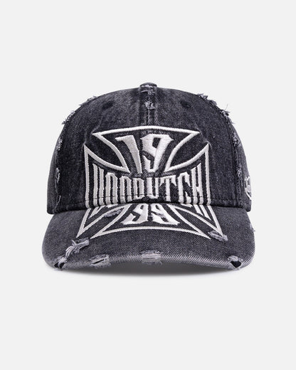 Von Dutch Cross Distressed Strapback Cap Washed Black