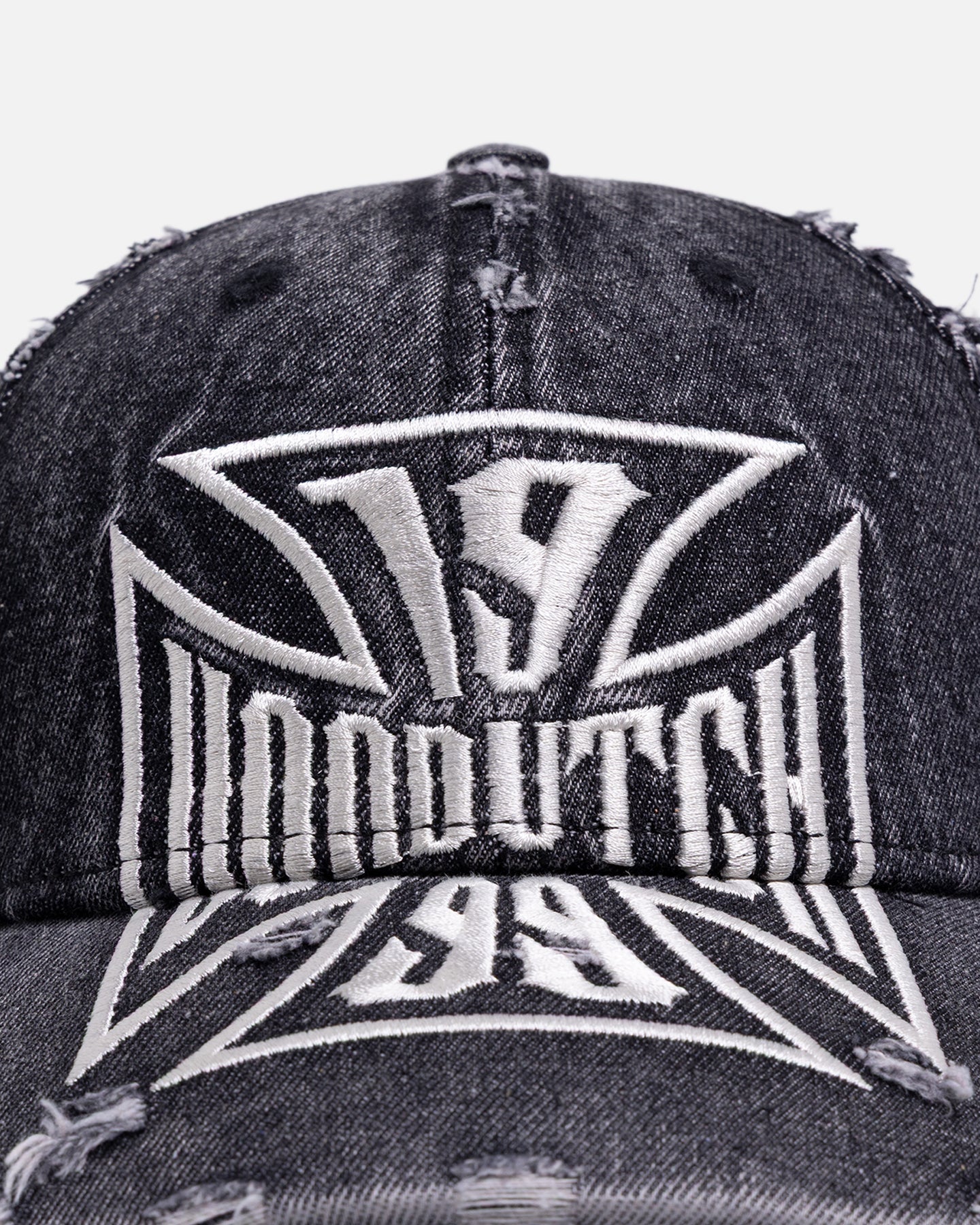 Von Dutch Cross Distressed Strapback Cap Washed Black
