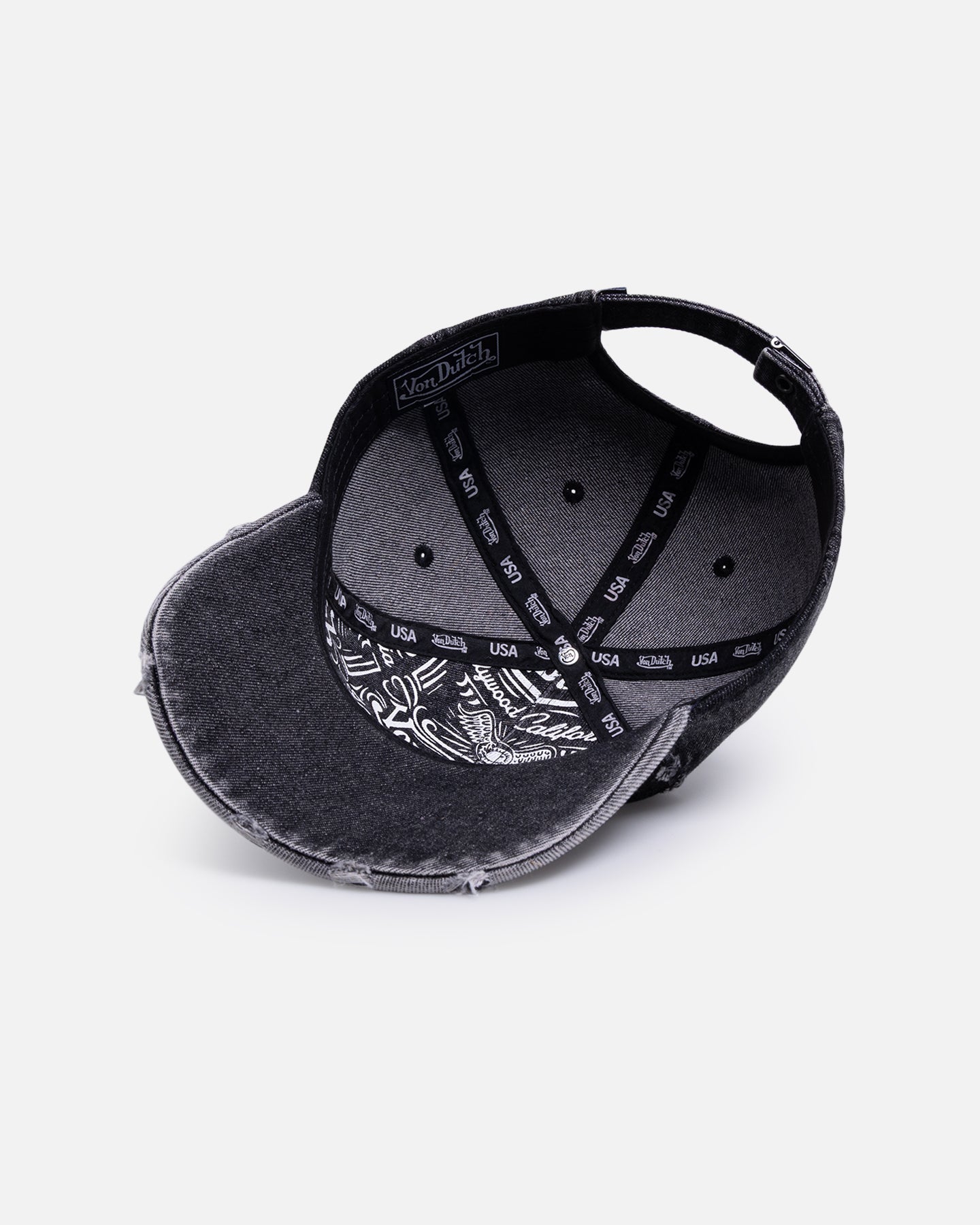 Von Dutch Cross Distressed Strapback Cap Washed Black