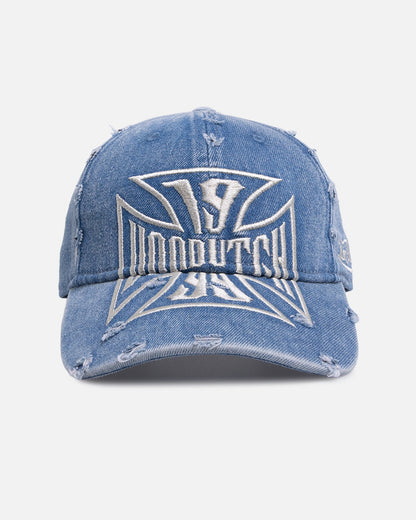 Von Dutch Cross Distressed Strapback Cap Washed Blue