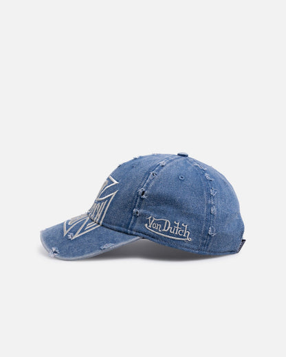 Von Dutch Cross Distressed Strapback Cap Washed Blue