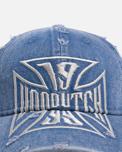 Von Dutch Cross Distressed Strapback Cap Washed Blue