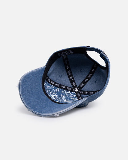 Von Dutch Cross Distressed Strapback Cap Washed Blue