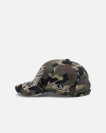 Von Dutch Cross Distressed Strapback Cap Camo