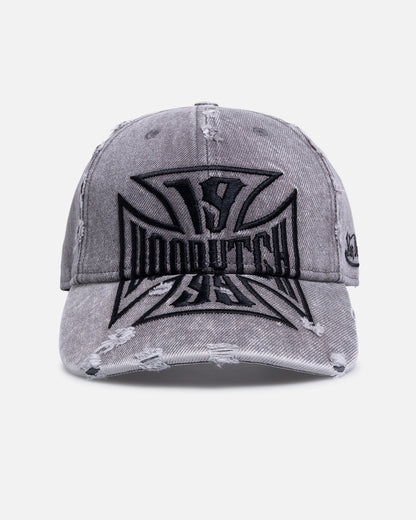 Von Dutch Cross Distressed Strapback Cap Washed Grey