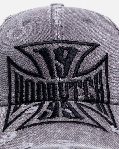 Von Dutch Cross Distressed Strapback Cap Washed Grey