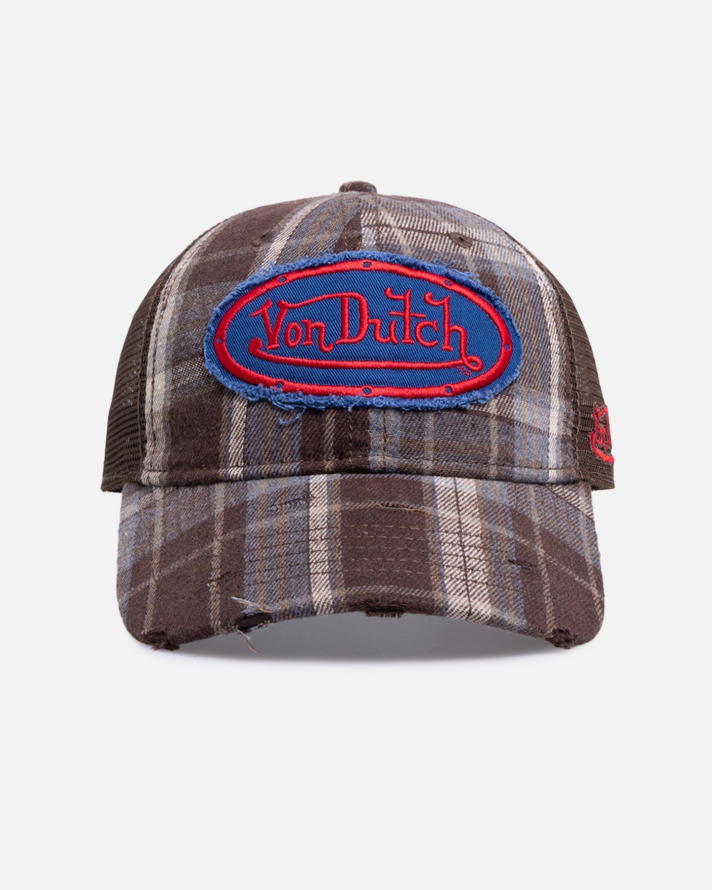 Von Dutch Gingham Trucker Snapback Brown