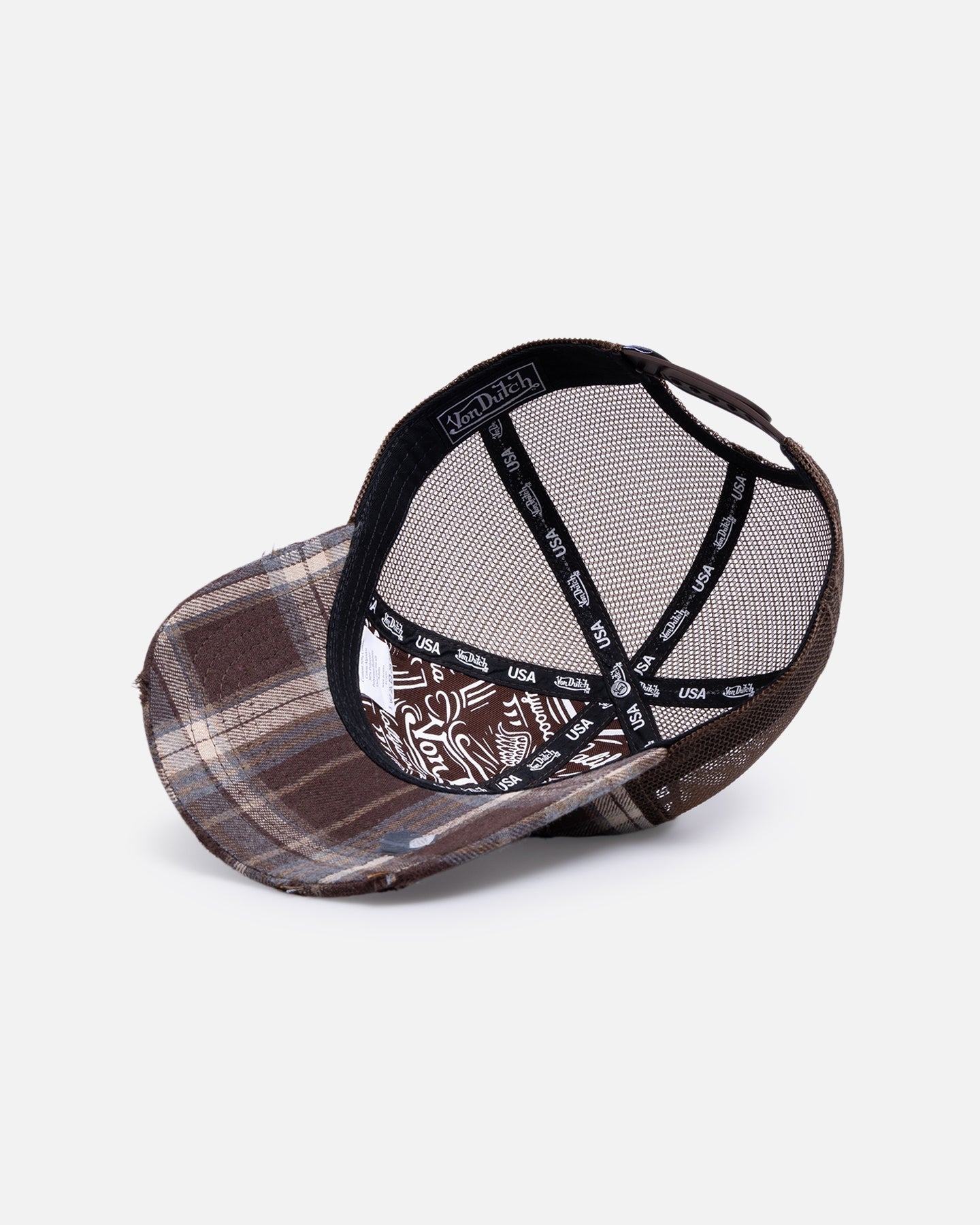 Von Dutch Gingham Trucker Snapback Brown