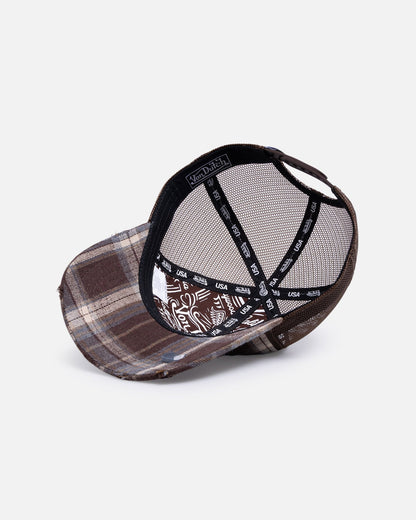 Von Dutch Gingham Trucker Snapback Brown