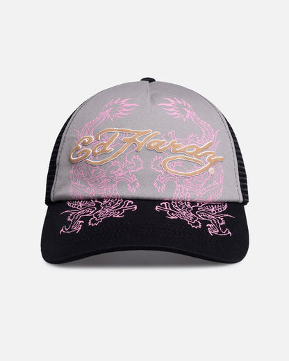 AVILA Ed Hardy Dragon Puffer Trucker Snapback Black/Pink