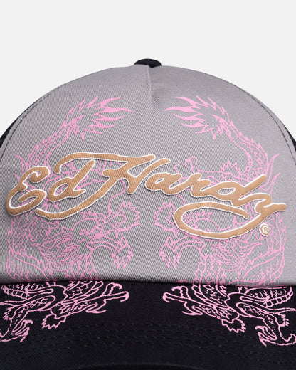 AVILA Ed Hardy Dragon Puffer Trucker Snapback Black/Pink